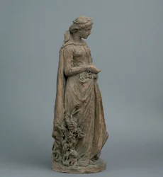 Mädchen im mittelalterlichen Kleid, Rosen pflückend, ca. 1870
